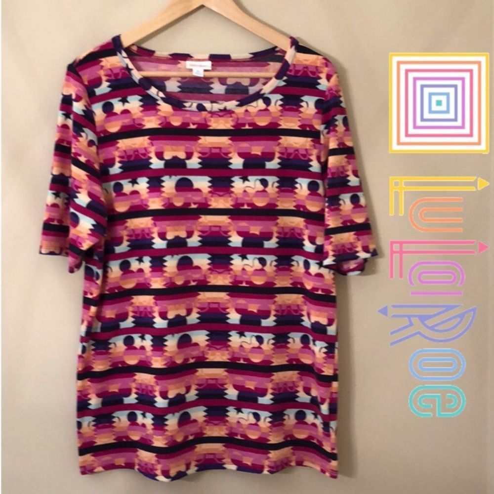 LuLaRoe Disney Gigi Striped Mickey Minnie Print XL